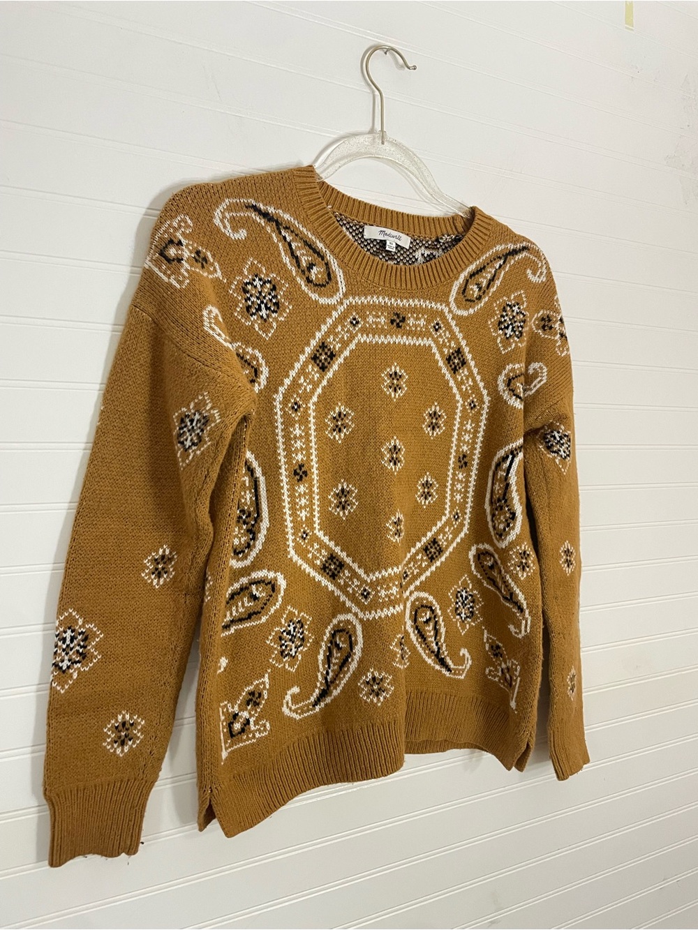 Madewell Bandana Paisley Intarsia Sweater Size XS Boho Cotton Blend